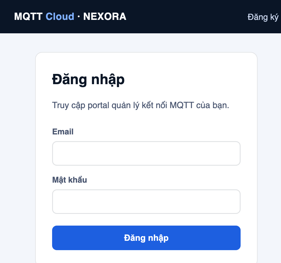 Màn hình đăng nhập MQTT Cloud